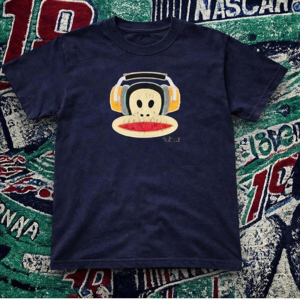 Y2K Cute Julius The Monkey Headphones Graphic Tee Navy Unisex